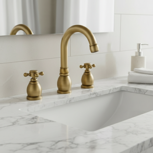 Baignoire montée sur pont en laiton antique, bassin F/05, poignée de touristes, 3 trous, robinet d&rsquo;eau