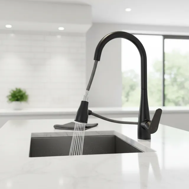 Mitigeur cuisine monobloc col cygne noir mat douchette…