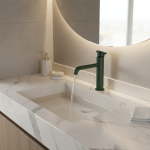 Robinet mitigeur d&rsquo;eau chaude et froide, robinet de lavabo de salle de bains vert mat pour comptoir de vanité sous plan