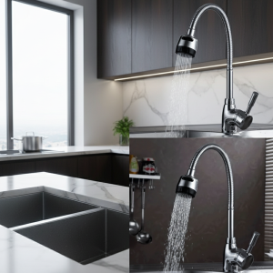 Tuyau de robinet d&rsquo;évier en acier inoxydable, Rotation à 360 degrés, bec de cuisine, sortie d&rsquo;économie d&rsquo;eau, Tube Flexible à poignée unique S25 19