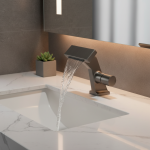 Robinet de salle de bains cascade en laiton gris pistolet, avec poignée unique, finition chromée noire, grue chaude et froide, mitigeur d&rsquo;évier