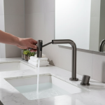 Robinet de lavabo extractible à poignée unique, double trous, robinet mixte chaud et froid, robinet fendu, salle de bain, lavabo, robinet rotatif à 360 degrés