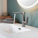 360 °   Robinet de salle de bains pivotant, robinets de lavabo en acier inoxydable, mitigeur chaud et froid, pistolet gris/argent, robinet de comptoir de salle de bains