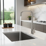 Robinet de cuisine en acier inoxydable, robinet à trou à levier unique, robinet d&rsquo;évier froid, robinet d&rsquo;eau monté sur le pont à poignée unique