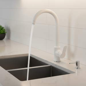 Robinet mitigeur chaud et froid domestique moderne, robinet de cuisine, lavabo, évier, robinets de cuisine, robinets blancs montés sur le pont