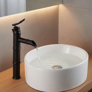 Robinets de lavabo Robinet cascade en bronze noir Robinets d’évier de salle de bains à arc haut en bambou Robinets mélangeurs d’eau chaude et froide à levier unique Robinets de lavabo Robinet cascade en bronze noir Robinets d’évier de salle de bains à arc haut en bambou Robinets mélangeurs d’eau chaude et froide à levier unique