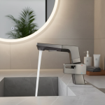 Robinet de lavabo extractible pour salle de bains, Rotation à 360 °, trou unique, poignée unique, robinet d&rsquo;eau mixte chaude et froide, robinet d&rsquo;évier gris