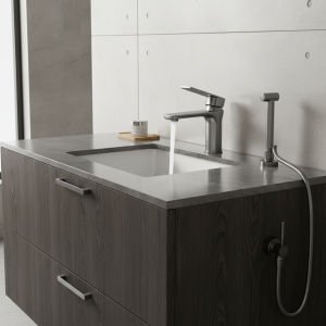 Robinet de lavabo de salle de bains à domicile, avec évier en acier inoxydable gris, pistolet d&rsquo;eau chaude et froide, mélangeur d&rsquo;armoire de Bidet de cuisine domestique