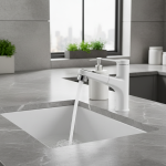 Robinet de lavabo de salle de bains, robinet extractible blanc, eau chaude et froide, mitigeur d&rsquo;évier de cuisine monté sur le pont avec Mode douche à jet