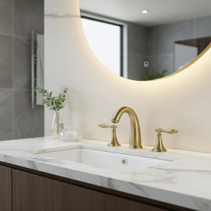 Robinet de lavabo en or brossé, en laiton massif, double poignée, 3 trous, robinet d’évier de salle de bains, robinets mélangeurs Vintage froids et chauds montés sur le pont Robinet de lavabo en or brossé, en laiton massif, double poignée, 3 trous, robinet d’évier de salle de bains, robinets mélangeurs Vintage froids et chauds montés sur le pont