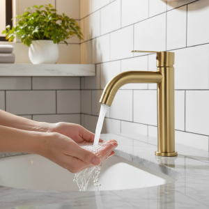 Robinet de lavabo en or brossé, salle de bains, lavabo, robinet d&rsquo;évier d&rsquo;eau froide unique, robinet doré, accessoires de salle de bains