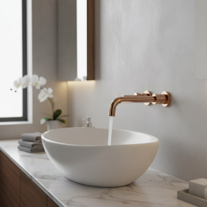 HOBasin Encastré au Mur en Laiton Noir Brossé Or Rose Gris, Poignée Unique, Eau Chaude et Froide