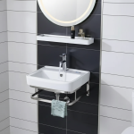 Lavabo à support en acier inoxydable, lavabo mural de salle de bains, lavabo en céramique Simple de petite taille, lavabo, évier