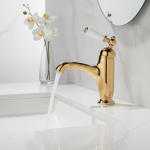 Robinets de lavabo de salle de bains créatifs de luxe, mélangeurs chauds et froids à trou unique en laiton doré, robinets de lavabo antiques montés sur le pont