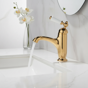 Robinets de lavabo de salle de bains créatifs de luxe, mélangeurs chauds et froids à trou unique en laiton doré, robinets de lavabo antiques montés sur le pont