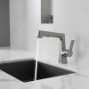 mitigeur cuisine monocommande bec pivotant douchette extractible levage réglable levier latéral ergonomique acier inox anthracite satiné design moderne minimaliste