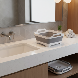 Lavabo à main pliable portable 9 litres avec bouchon de vidange, lavabo, évier de camping pour la vaisselle, le linge et la cuisine