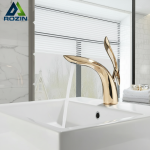 Cascade d&rsquo;eau froide et chaude avec trou unique, robinets de centre commercial, bassin doré de luxe, Fets, or rose