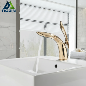 Cascade d&rsquo;eau froide et chaude avec trou unique, robinets de centre commercial, bassin doré de luxe, Fets, or rose