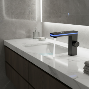Robinet de lavabo de salle de bains à affichage numérique, LED intelligent, lavabo de comptoir en laiton, mélangeur d&rsquo;eau chaude et froide, robinet de lavabo d&rsquo;évier