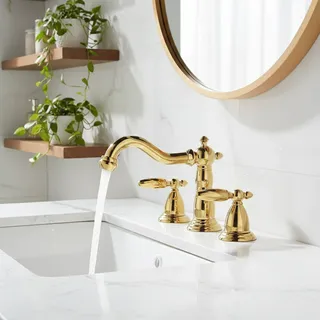 Robinet lavabo trois trous laiton doré poli mitigeur bec col cygne…