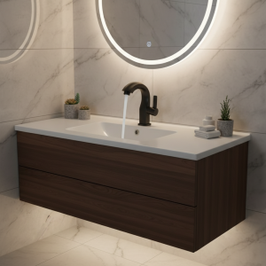 Robinet de lavabo de salle de bains monotrou moderne avec valve noire mate à pulvérisation latérale, buse incurvée ergonomique, facile à installer Robinet de lavabo de salle de bains monotrou moderne avec valve noire mate à pulvérisation latérale, buse incurvée ergonomique, facile à installer