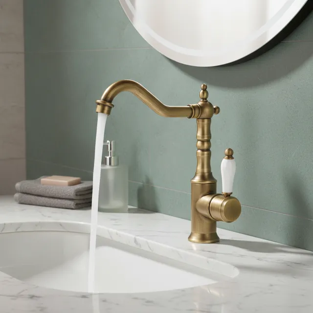 Robinets de lavabo grue en laiton de couleur Antique