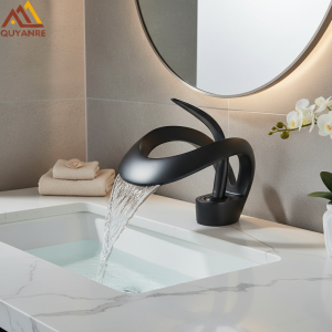 Robinet de lavabo cascade en laiton massif, mitigeur d&rsquo;eau chaude et froide à poignée unique pour évier de salle de bains