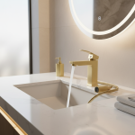 Robinet mitigeur d&rsquo;évier en laiton à levier unique, pour lavabo de salle de bains, brosse en or