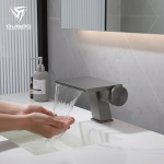 Bassin de Cascade en Laiton Monté sur Pont, Pistolet de Luxe Rotatif, Gris, Évier Chaud et Froid, Robinet de Lavabo