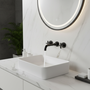 Robinet de lavabo noir à Double poignée 3 trous, robinet de salle de bains mural tournant à 360 °, grue de robinet d&rsquo;eau chaude et froide