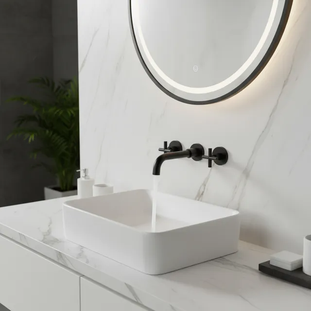 Robinet de lavabo noir à Double poignée 3 trous