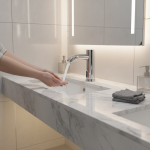 Robinet d&rsquo;évier à capteur automatique, robinet d&rsquo;évier sans contact en acier inoxydable, économie d&rsquo;eau, filtre intégré G1/2 alimenté par batterie pour Commercial