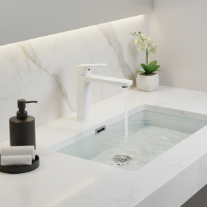 Robinet de salle de bains en laiton blanc, trou de support unique monté sur le pont, robinet hybride d&rsquo;eau chaude et froide