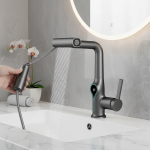Robinet de lavabo à affichage numérique de température de cascade, pulvérisateur à jet de levage vers le bas, mélangeur d&rsquo;évier d&rsquo;eau chaude et froide, robinet de lavage pour salle de bains