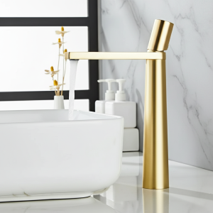 Robinet de lavabo moderne en laiton doré brossé, mitigeur de salle de bains, robinet de lavabo doré à poignée unique, robinet d&rsquo;eau d&rsquo;évier à trou unique