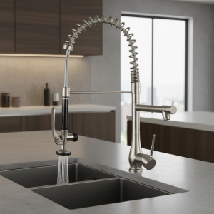 Robinet de cuisine en Nickel brossé, robinet extractible pivotant à double usage, lavabo d&rsquo;évier, robinet d&rsquo;eau chaude et froide HMS9069