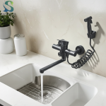 Robinets de centre commercial à eau chaude et froide avec odorpulvérisateur, acier inoxydable, montage mural multifonctionnel, robinet de cuisine F/05