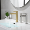 robinet lavabo monotrou acier inoxydable 304 anticorrosion col haut bec droit finition or brossé noir mat poignée unique levier latéral