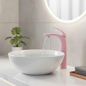 Robinets de lavabo, couleur d&rsquo;amour rose, cascade, robinet de salle de bains, mitigeur de lavabo chaud et froid, robinet d&rsquo;évier en laiton, grue de lavage