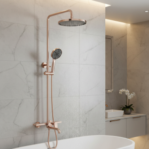 Ensemble de système de douche de salle de bains en or Rose, pomme de douche de pluie de 12 pouces, en laiton de qualité, système de douche de salle de bains chaude et froide, robinets, accessoires