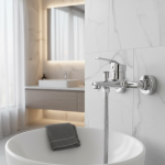 Robinet de centre commercial mural en alliage de zinc chromé, robinet d&rsquo;eau chaude et froide, bec de touristes, poignée unique, bassin HOShower