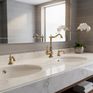 Robinets de lavabo Robinet de salle de bains en laiton antique Robinet de sculpture de lavabo Robinets mitigeurs d&rsquo;eau chaude et froide à poignée unique Grue XT940