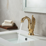Robinet de lavabo doré, évier monté sur le pont, robinets courts en forme de cygne, évier à poignée unique, robinet mitigeur d&rsquo;eau chaude et froide