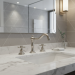 Robinet mitigeur d&rsquo;eau chaude et froide, robinet d&rsquo;évier de salle de bains à 3 trous monté sur le pont, double poignée, brosse de robinet, finition Nickel chromé