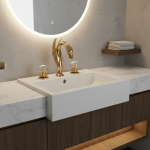 POIQIHY robinet de lavabo cygne monté sur le pont, mitigeur d&rsquo;évier de salle de bains, double poignées, 3 trous, robinet de salle de bains doré largement répandu