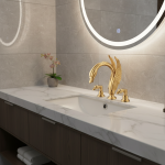 Robinet mitigeur de lavabo en laiton doré, robinet de salle de bains monté sur le pont, robinet de lavabo à 3 trous, robinet d&rsquo;eau en gros et au détail