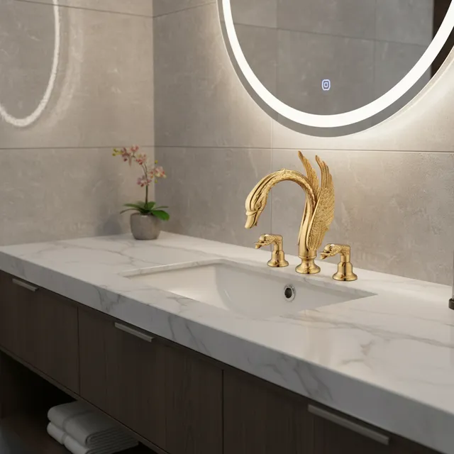 Robinet mitigeur de lavabo en laiton doré