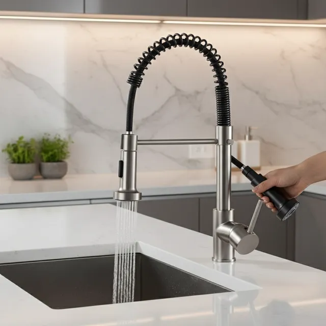Robinet de cuisine en Nickel brossé à ressort