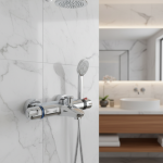 Robinets de douche de salle de bains, Valve de contrôle de l&rsquo;eau, robinet mitigeur thermostatique mural en céramique, robinet mitigeur chaud et froid